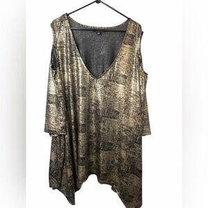 Roaman's Gold Black Metallic Cold Shoulder Asymmetrical Tunic NWOT